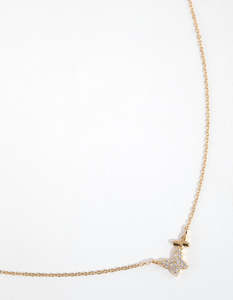 Sterling Silver Necklaces: Gold Plated Sterling Silver Diamante Double Pave Butterfly Necklace