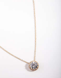 Sterling Silver Necklaces: Gold Plated Sterling Silver 6mm Cubic Zirconia Halo Necklace