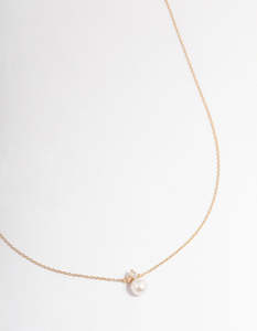 Gold Plated Sterling Silver Pearl Cubic Zirconia Necklace