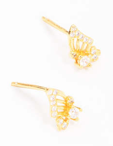Sterling Silver Earrings: Gold Plated Sterling Silver Butterfly Wing Stud Earrings
