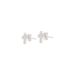Cross Earrings: Sterling Silver Diamante Cross Stud