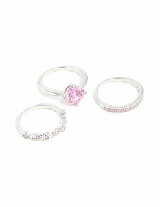 Engagement Rings: Pink Cubic Zirconia 3 Ring Stack Pack
