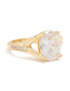 Engagement Rings: Gold Plated Cubic Zirconia Oval Ring
