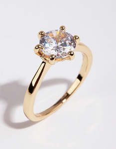 Engagement Rings: Gold Plated Round Cubic Zirconia Ring