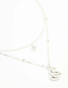 Layered Necklaces: Silver Plated Cubic Zirconia & Bubble Letter L Layered Necklace