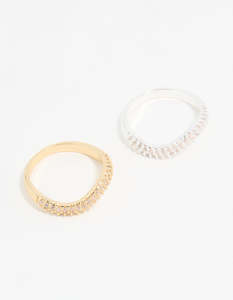 Silver: Mixed Metal Cubic Zirconia Rings 2-Pack