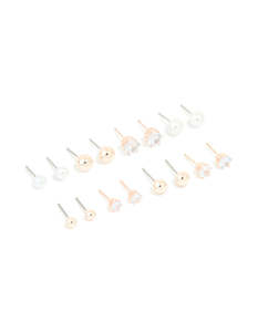 Rose Gold & Pearl Mixed Basic Stud Earrings 8-Pack