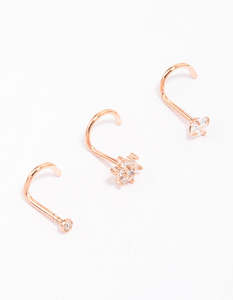 Rose Gold: Rose Gold Plated Surgical Steel Flower Nose Piercing 3-Pack