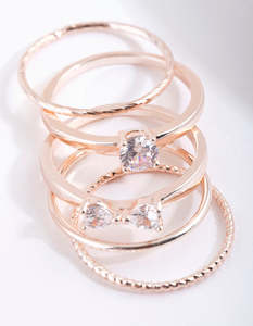 Rose Gold: Rose Gold Cubic Zirconia 5 Band Ring Stack