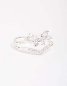Bands: Silver Plated Cubic Zirconia Butterfly Double Band Ring