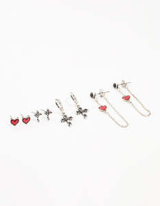 Cross Earrings: Antique Silver Cross & Heart Earrings 4-Pack