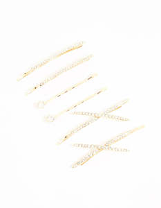 Bridal Hair Accessories: Gold Pave & Single Diamante Slides 6-Pack