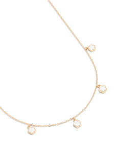 Gold Necklaces: Gold White Flower Petal Station Necklace