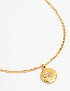 Waterproof Gold Plated Stainless Steel Cubic Zirconia Evil Eye Pendant Necklace