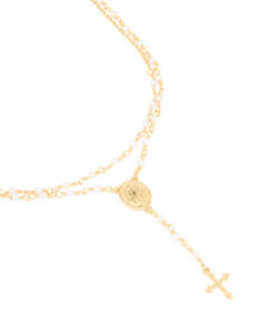 Gold Necklaces: Gold Plated Pearl Mary Pearl Y-Necklace 2-Pack