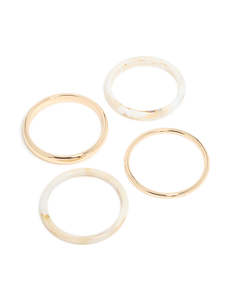 White: Gold & White Acrylic Marble Thin Bangles 4-Pack