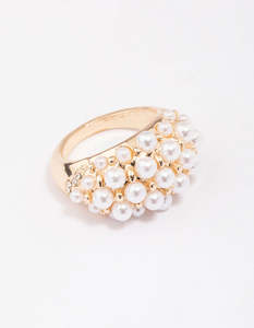White: Gold Domed Pearl Ring