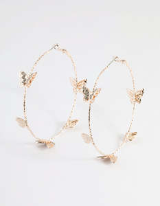 Rose Gold Earrings: Rose Gold 70cm Butterfly Hoop Earrings