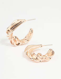 Rose Gold Earrings: Rose Gold Thick Twisted Hoop Earrings