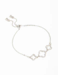 Rose Gold Fashion: Silver Cubic Zirconia Flower Trio Toggle Bracelet