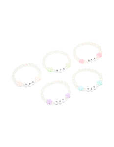 Purple: Kids White Beaded & Pastel Flower Best Friends Stretch Bracelets 5-Pack