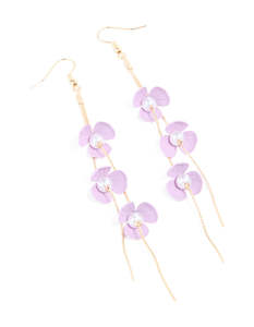 Purple: Gold Upside Down Purple Flower Chain Drop Earrings