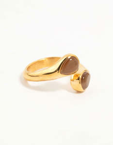 Neutrals: Waterproof Gold Plated Stainless Steel Double Pear Stone Ring
