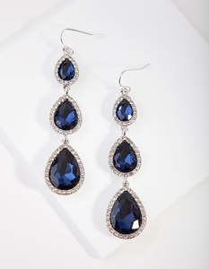 Blue: Silver Diamante Teardrop Earrings