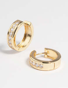 Cubic Zirconia Earrings: Gold Plated Cubic Zirconia Encased Huggie Earrings