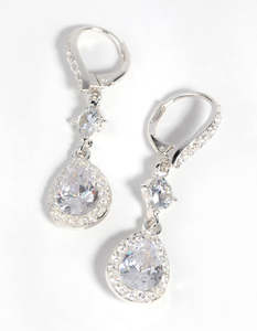 Cubic Zirconia Earrings: Silver Cubic Zirconia Pear Drop Earrings