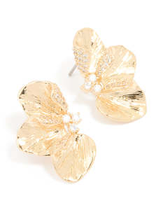 Gold Cubic Zirconia Flower Stud Earrings
