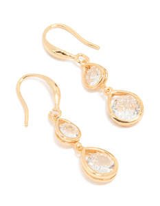 Gold Plated Double Cubic Zirconia Hook Earrings