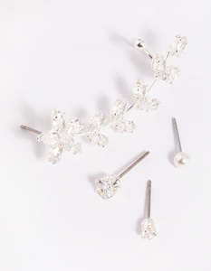 Silver Cubic Zirconia Vine Cuff Earring 4-Pack