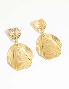Statement Earrings: Gold Plated Textured Metal Statement Drop Earrings