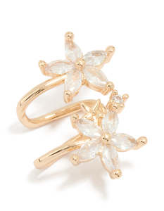 Statement Earrings: Gold Diamante Flower Structured Ear Cuff
