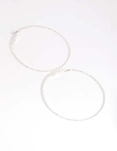 Silver 70mm Facet Textured Hoop Earrings