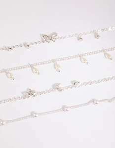 Silver Fashion: Silver Butterfly Jingle Bracelet & Anklet 4-Pack