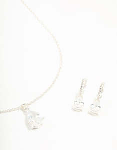 Silver Plated Cubic Zirconia Teardrop Necklace & Earrings Set