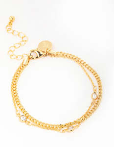 Gold Plated Brass Cubic Zirconia Chain Layered Bracelet