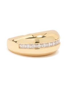 Cubic Zirconia: Gold Plated Cubic Zirconia Embellished Line Ring