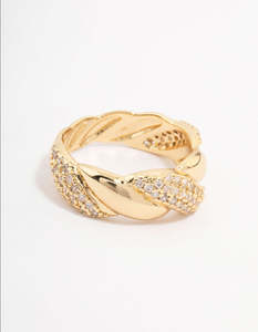Cubic Zirconia: Gold Plated Cubic Zirconia Braided Ring