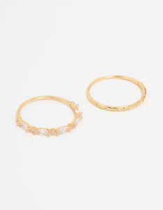 Sterling Silver Rings: Gold Plated Sterling Silver Marquise Ring Set