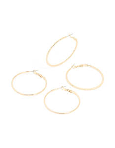 Red Earrings: Gold Smooth & Textured Large Hoop Earrings 2-Pack