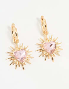 Gold Starburst Heart Huggie Drop Earrings