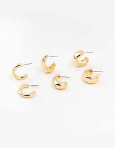 Gold Earrings: Gold Plated Chunky Hoop Earrings 3-Pack