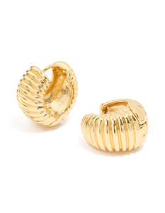 Gold Earrings: Gold Plated Brass Ribbed Graduated Huggie Earrings