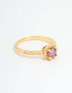 Pink: Gold Plated Purple Cubic Zirconia Mini Cushion Ring