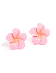 Pink: Pink Frangipani Flower Stud Earrings