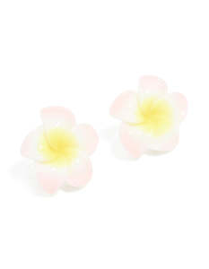 Pink: White & Yellow Frangipani Flower Stud Earrings