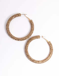 Crystal Earrings: Gold Diamante 40mm Crystal Hoop Earrings